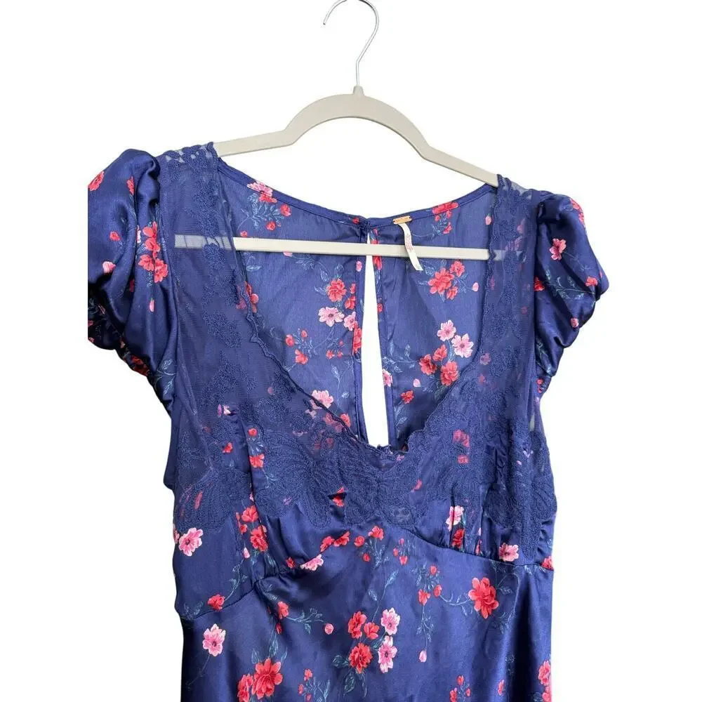 Free People Butterfly Babe Floral Blue Lace Boho Maxi Sz Large